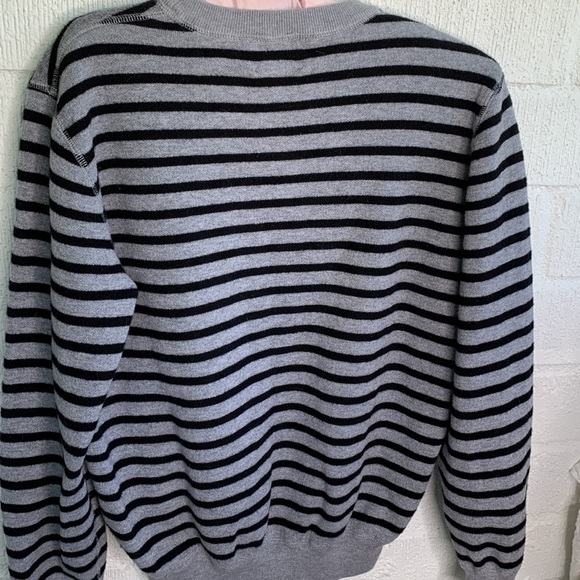 Magaschoni Gray Striped Crew Neck Long Sleeve Cotton Sweater sz S - Picture 6 of 6